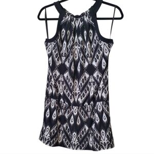 White House Black Market Ikat Halter Tunic Drop Waist Top  Black & White Size M